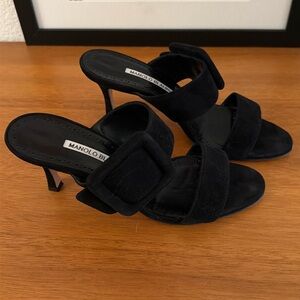 Manolo Blahnik Gable 70 Buckled Suede Mules Black Heels 37